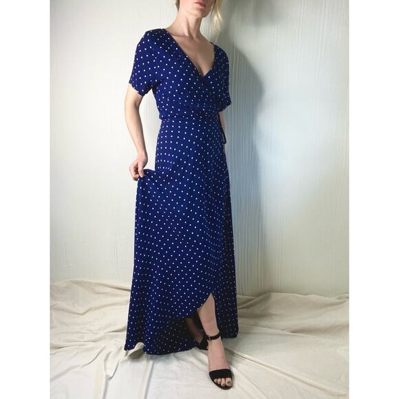 AUGUSTE THE LABEL "Lilly" Navy Blue Polka Dot Maxi Wrap Dress US 4 - Picture 1 of 13